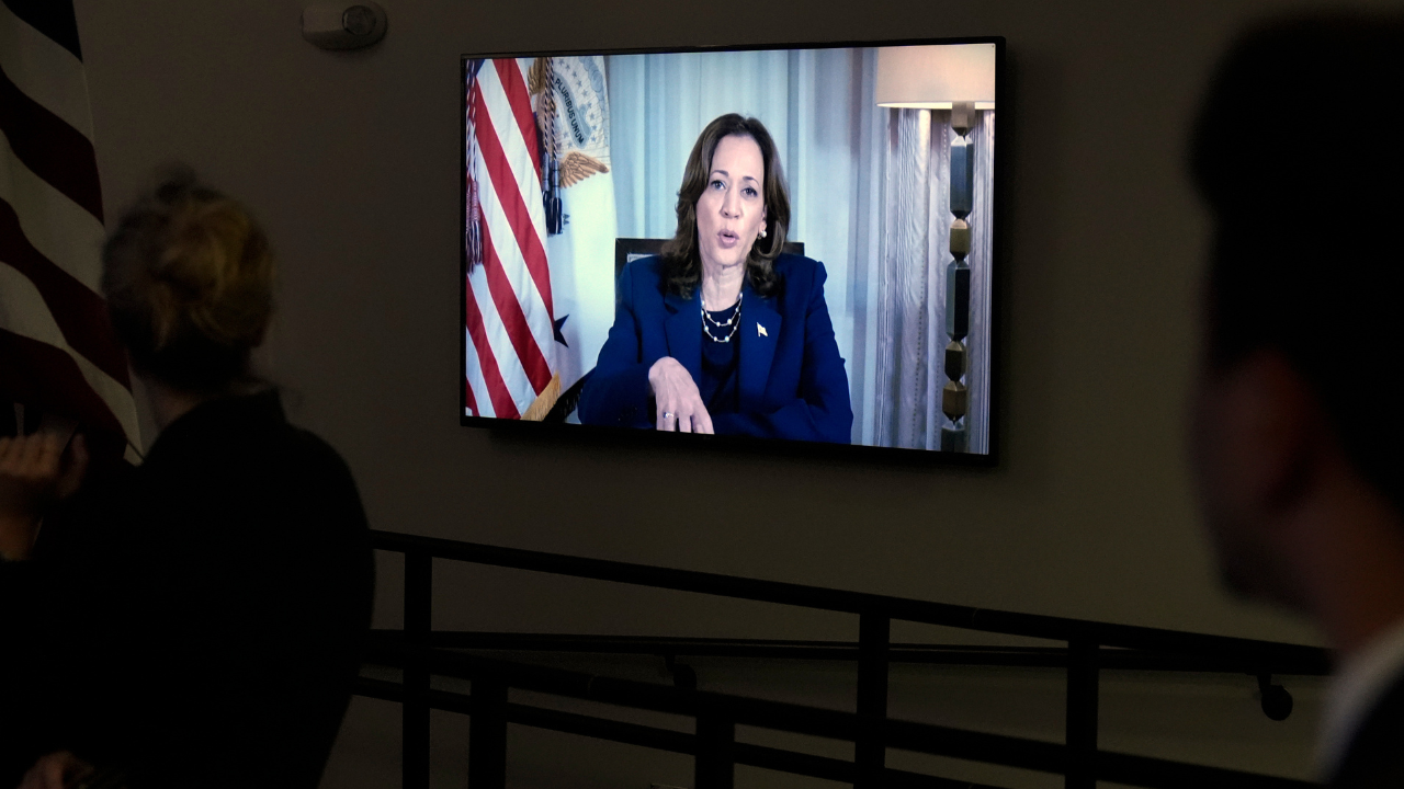 Kamala Harris during a Hurricane Milton briefing