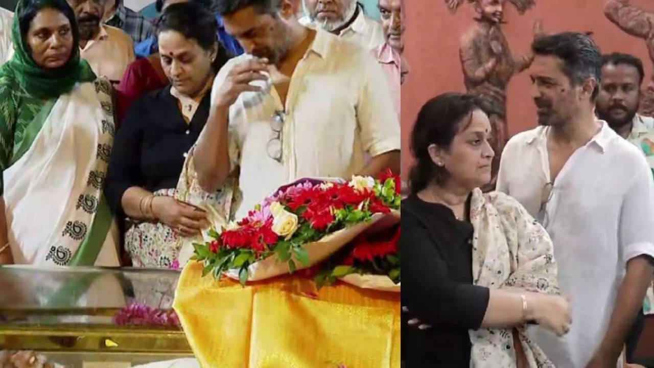 actor tp madhavan son rajakrishna menon and daughter devika attended his funeral