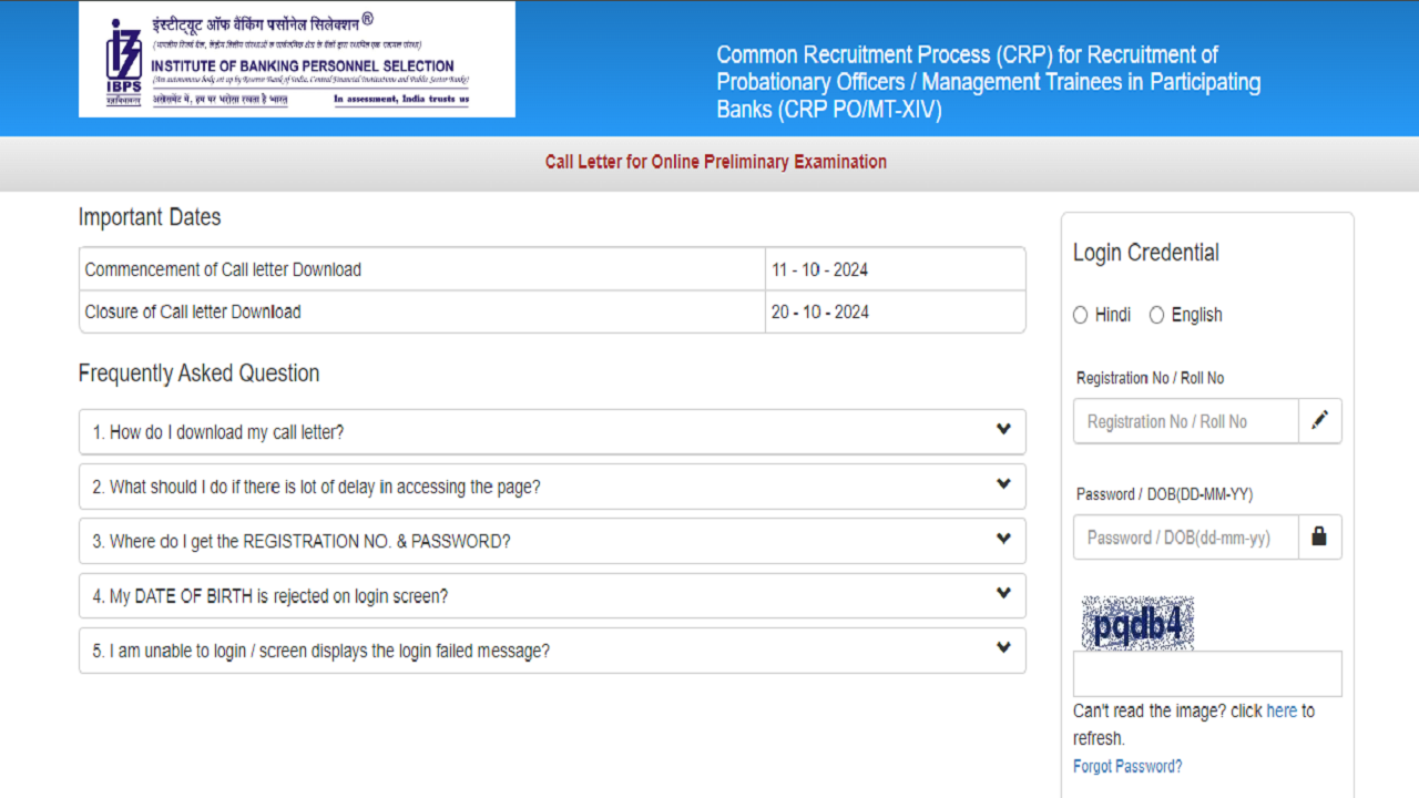 IBPS PO admit card