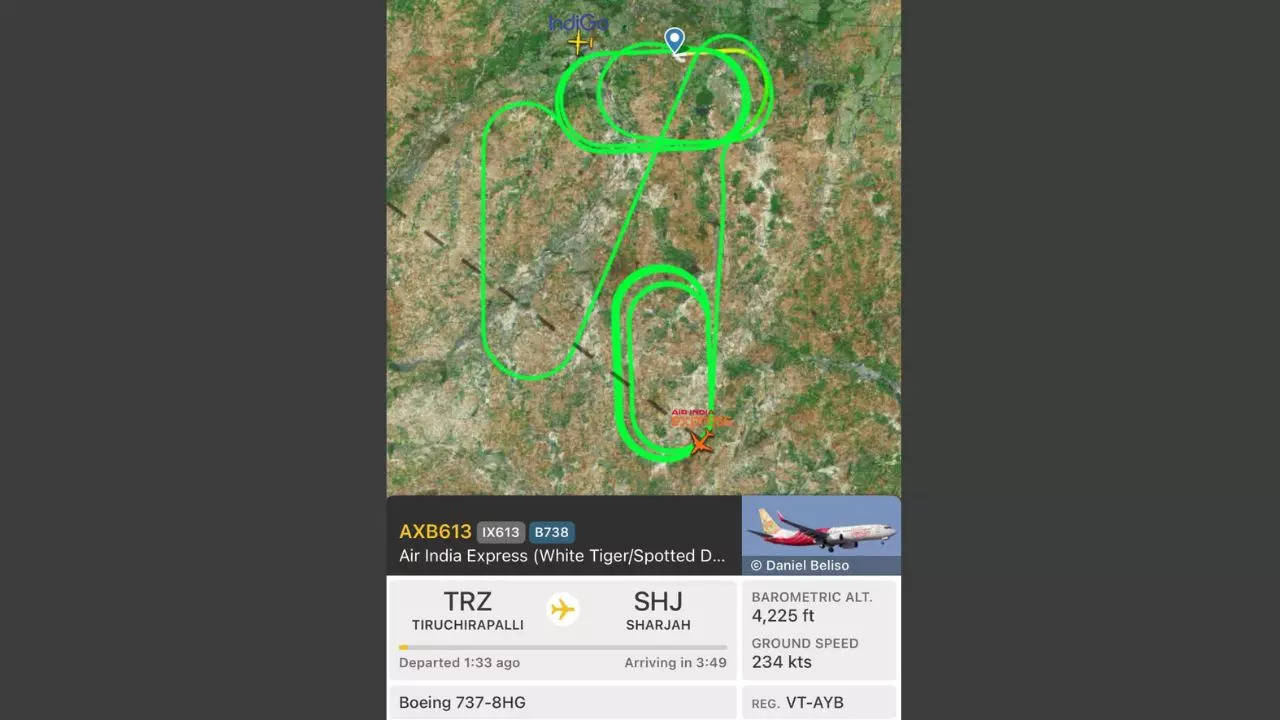 AIX flight circling loops over Trichy airport