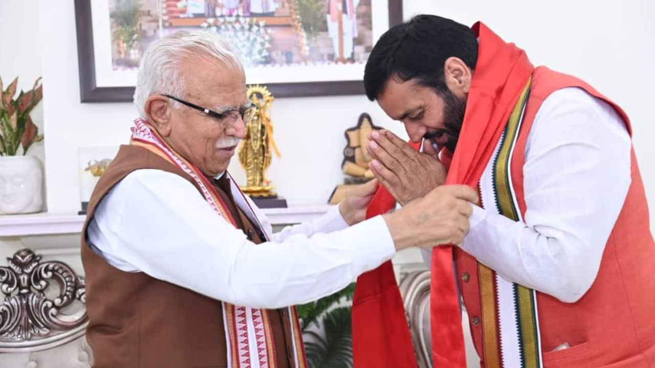 ​Nayab Singh Saini with Manohar Lal Khattar