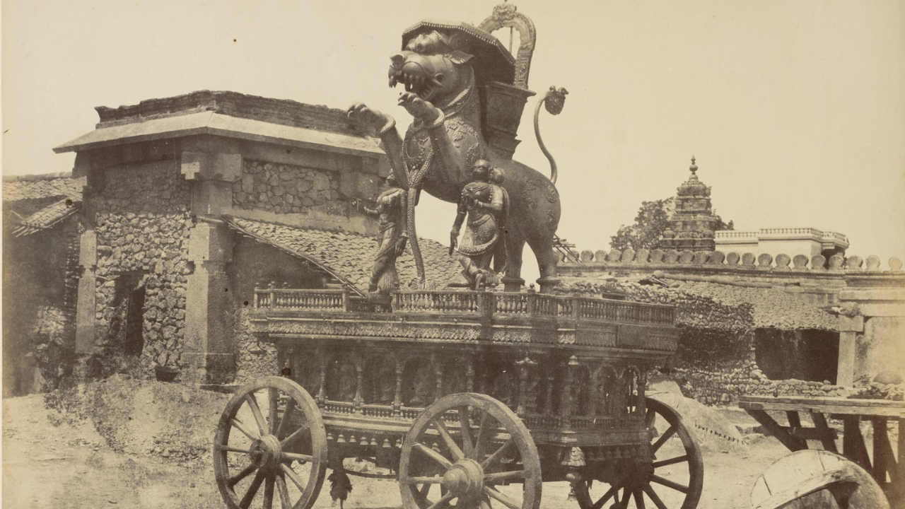 William Henry Pigou Mysore, Idol car at the temple of  Chamondee (Chamundi Temple), 1856. Credits: DAG Archives