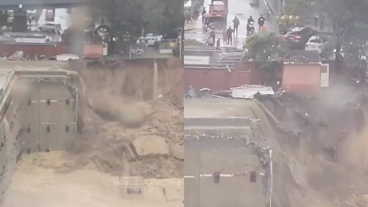 Falling debris and water pile on the flooding at Manyata Tech Park. | Courtesy: r/Bengaluru