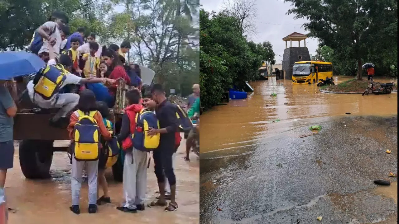 School Students Ferried On Tractors Amid Heavy Rain Bengaluru