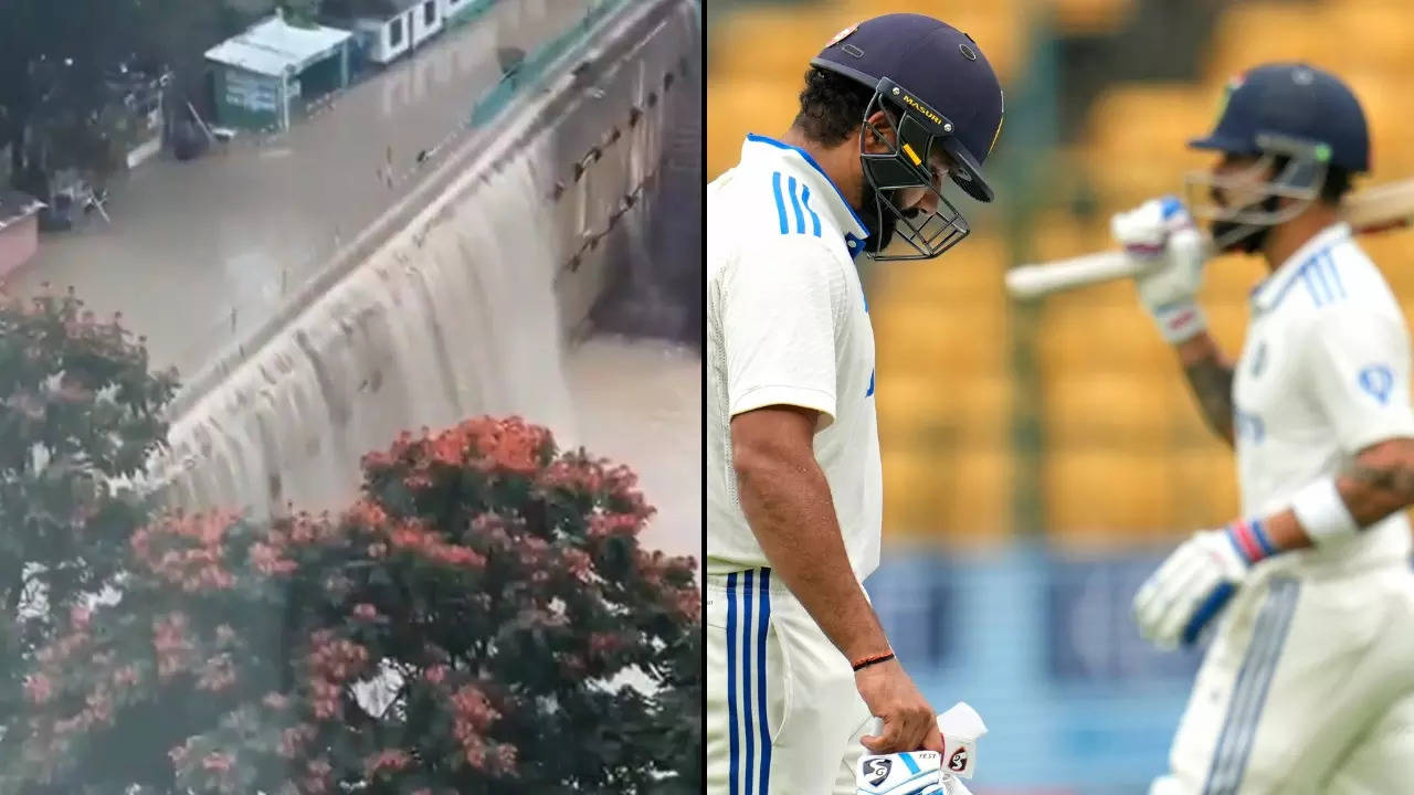 Excessive waterlogging flooded many parts of Bengaluru after heavy rain. The first IND vs NZ Test was also affected. | Courtesy: AP