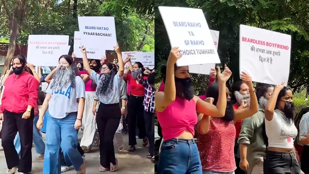 An all-women anti-beard protest in Indore demands clean-shaven boyfriends.| Image courtesy: Ghantaa