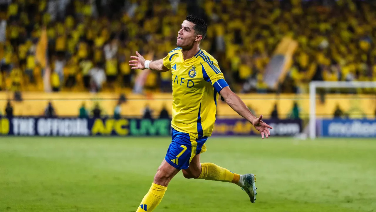 Cristiano Ronaldo celebrates a goal for Al Nassr.