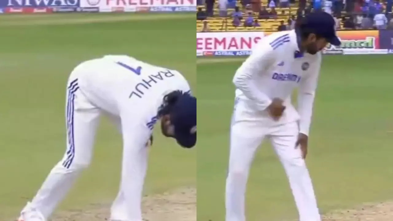 KL rahul pitch gesture India vs New Zealand Bengaluru Test 2024