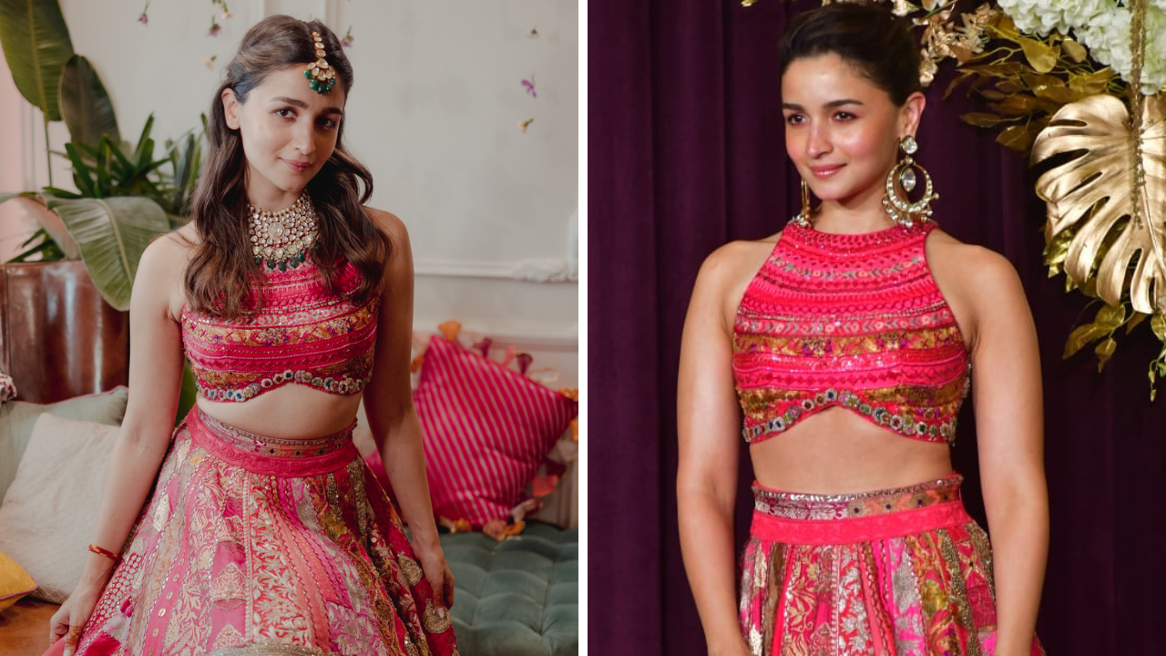 Alia Bhatt Re-Wears Rani Pink Lehenga From Mehendi Ceremony At Manish Malhotra's 2024 Diwali Bash