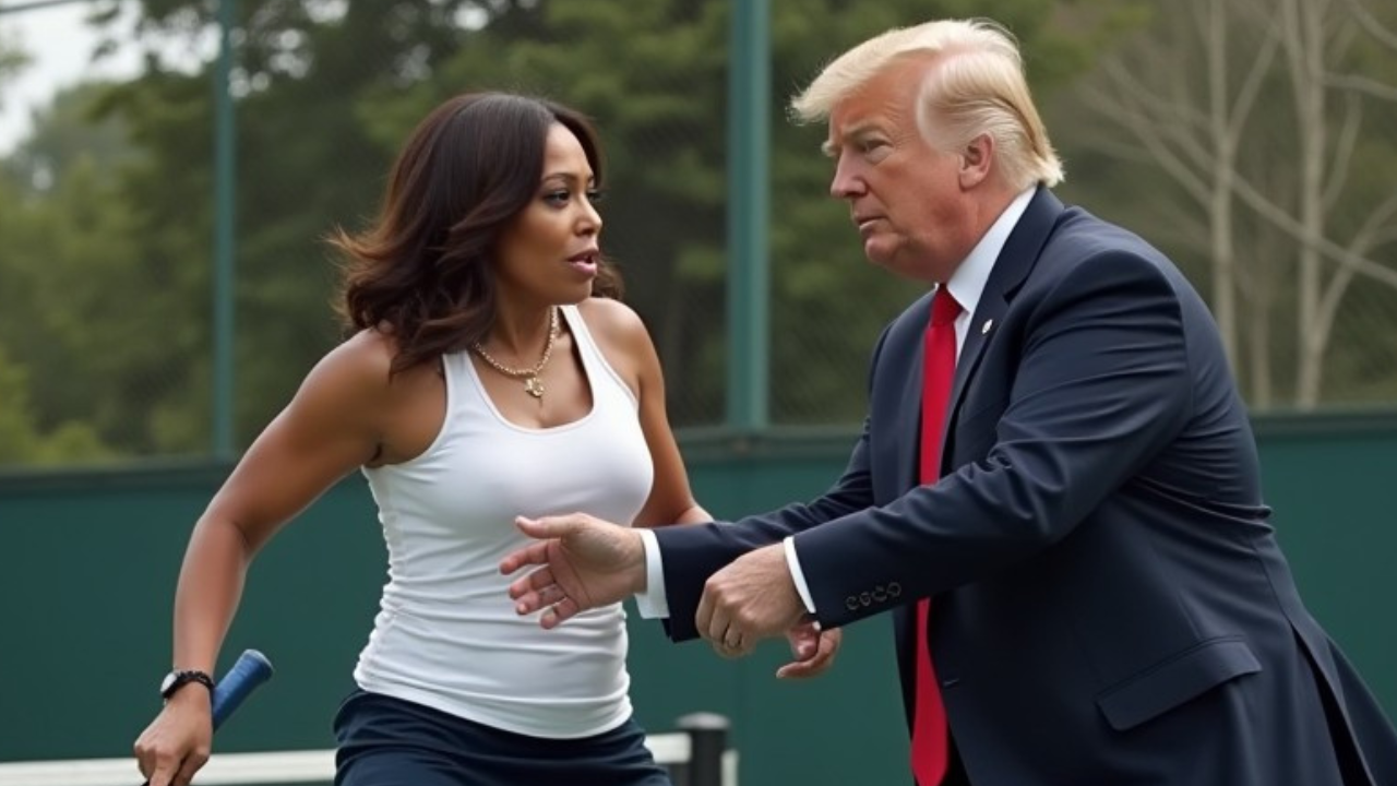 Kamala Harris and Donald Trump playing pickleball