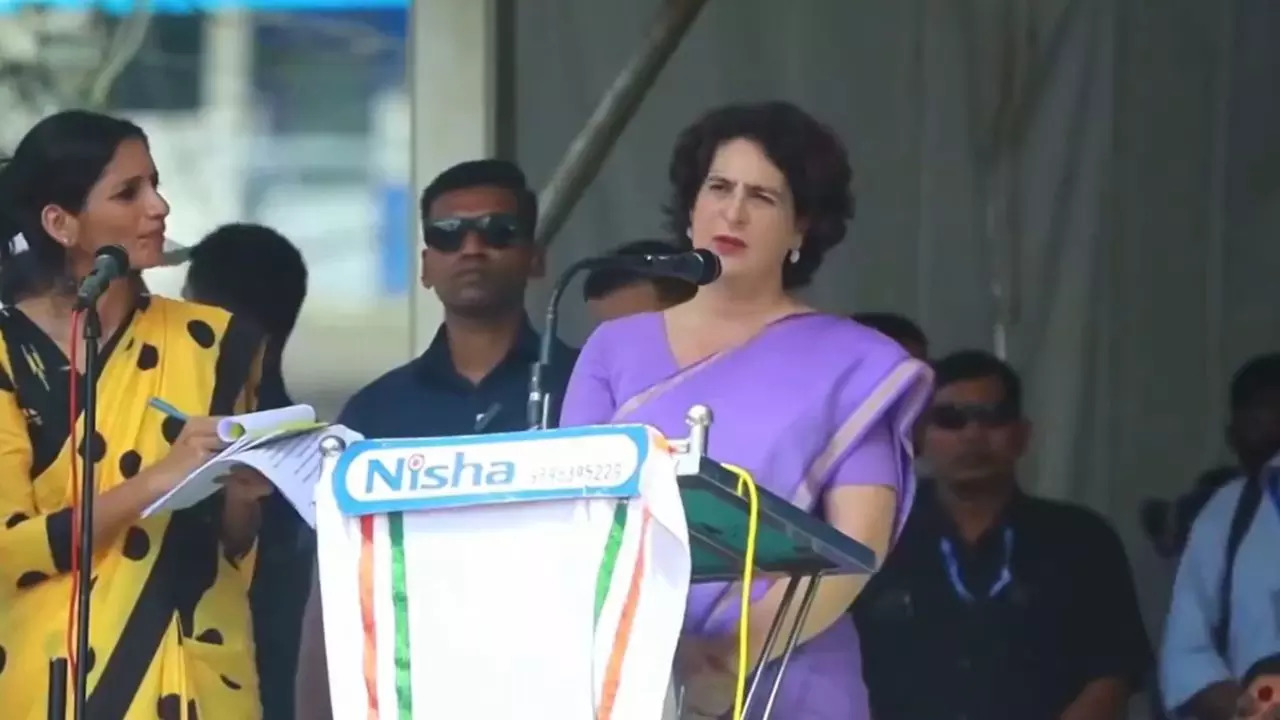 Priyanka Gandhi, during her rally in Wayanad on Wednesday