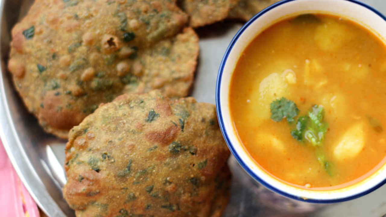 Bajra methi poori with aloo sabzi for breakfast