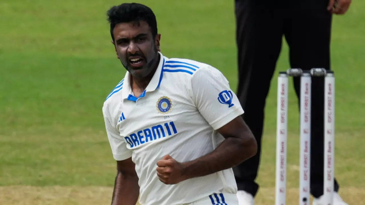 Ravichandran Ashwin celebrates a wicket for India.