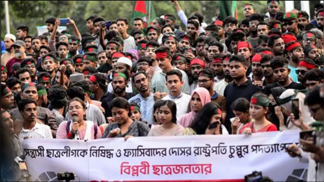 Protesters gather to demand the resignation of President Mohammed Shahabuddin