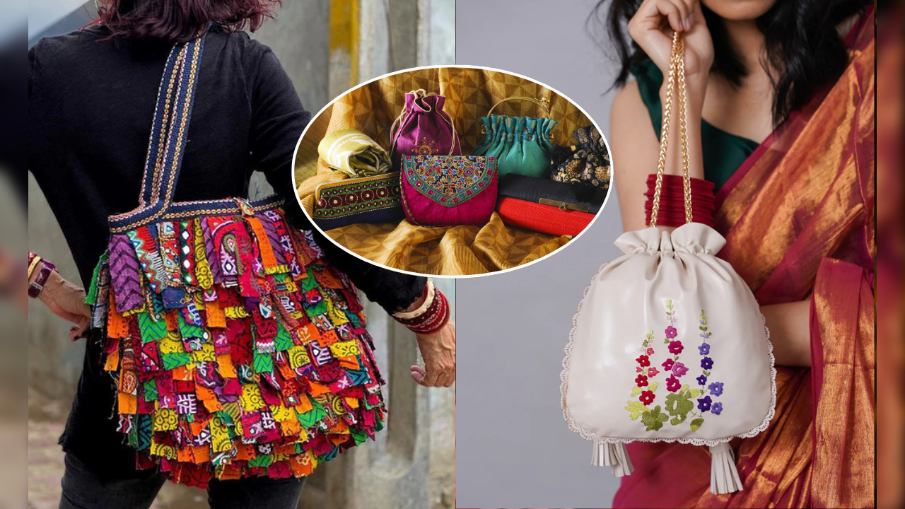 fashion these trendy handbag on a traditional outfit for a diwali party