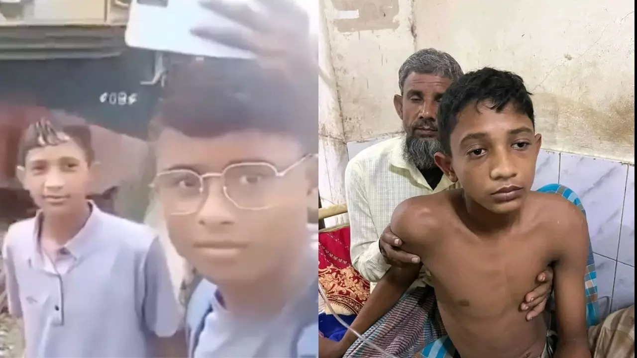 Likhan before and after being hit by the train in Rangpur, Bangladesh. | Courtesy: @iSoumikSaheb/X