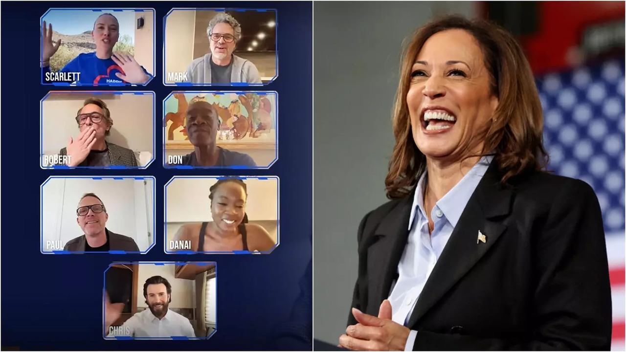 Avengers Assemble To Rally For Kamala Harris, Bicker Over Support Slogan In Rare Reunion Video