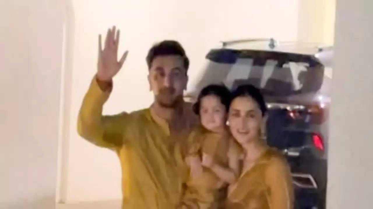 ranbir kapoor, alia bhatt twin with baby raha in traditional clothes on diwali. video leaves fans in awe