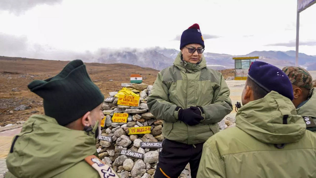 Union minister Kiren Rijiju along the Sino-Indian border in Tawang