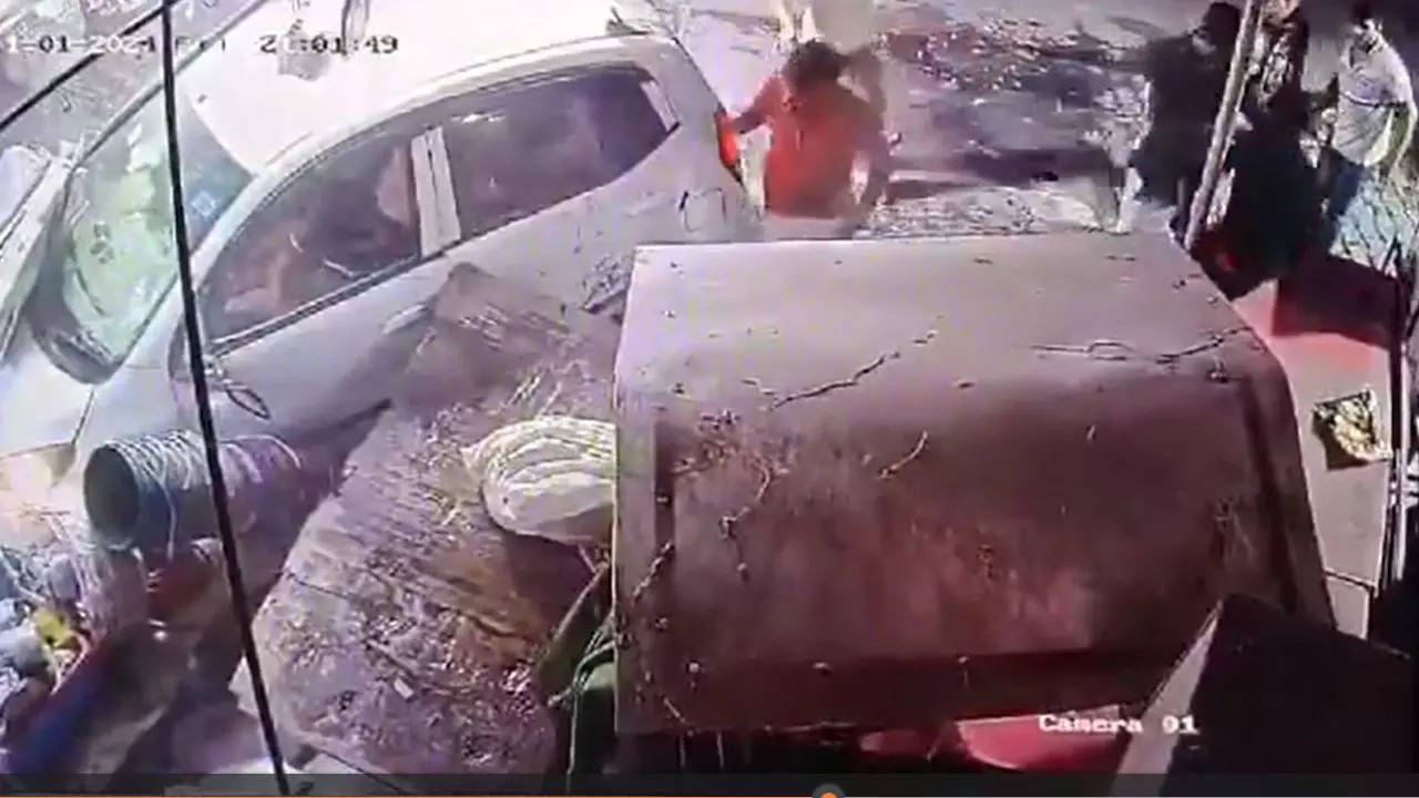 video: speeding car rams into shop leaving 1 injured in greater noida's surajpur area