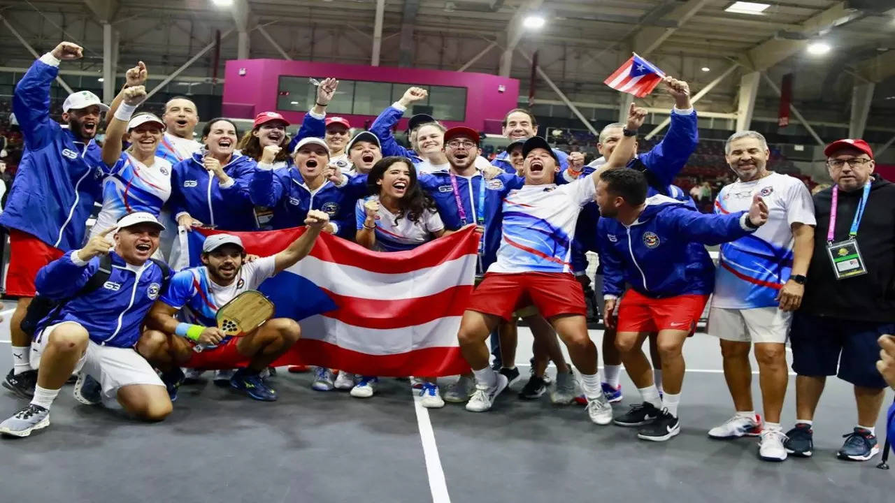 Puerto Rico players celebrate in the Pickleball World Cup