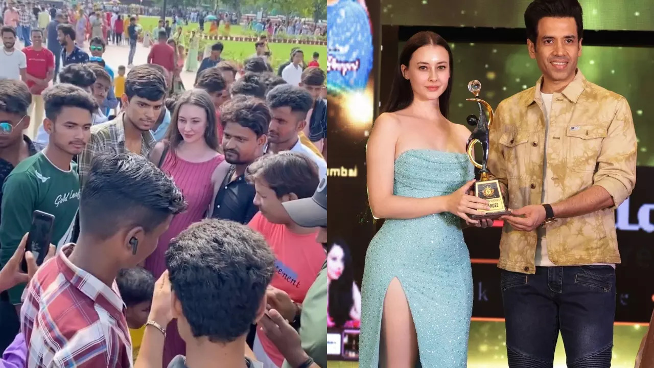 Fiona Allison gets mobbed by a crowd of selfie-seekers in Delhi. | @_allison_fiona_/Instagram