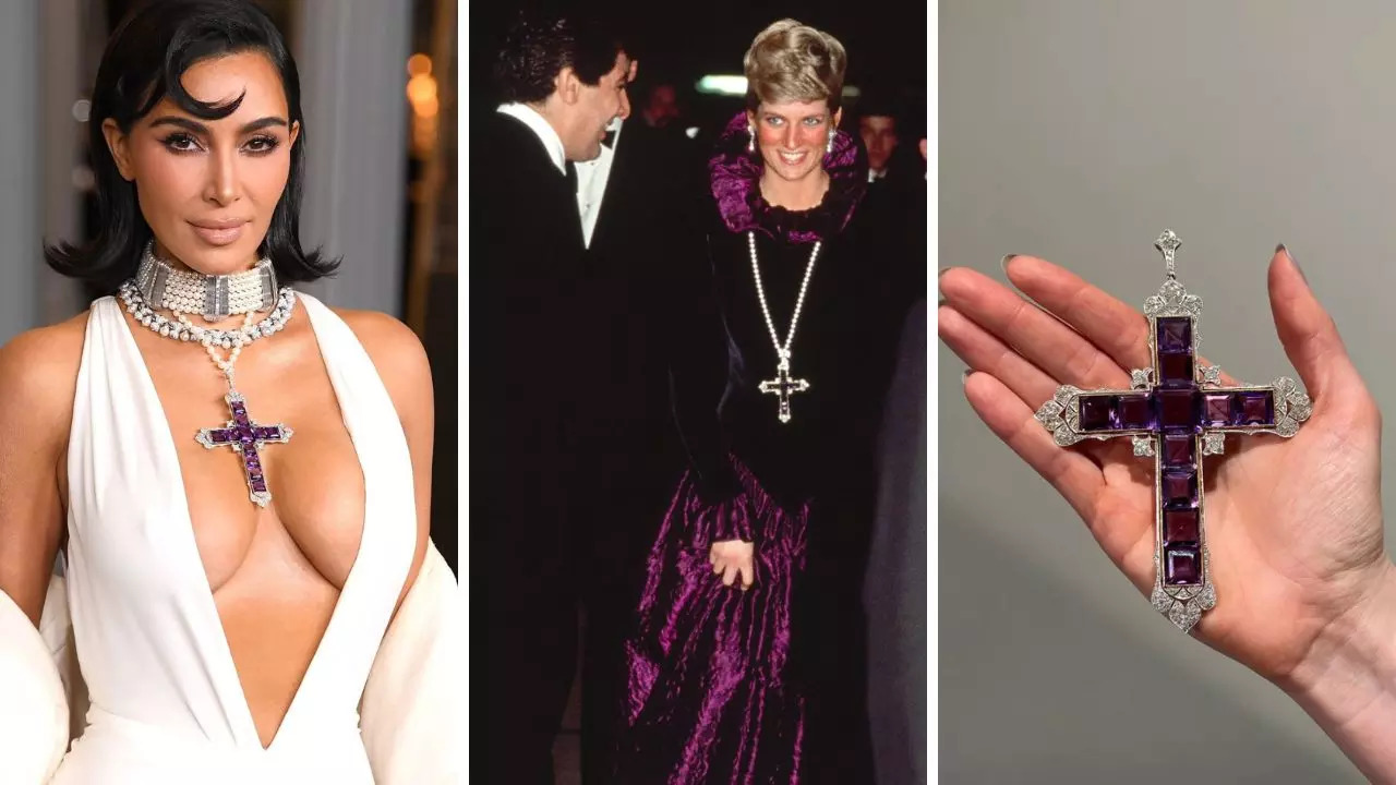 Kim Kardashian Wears the Iconic Attallah Cross, Famously Worn by Princess Diana in 1987