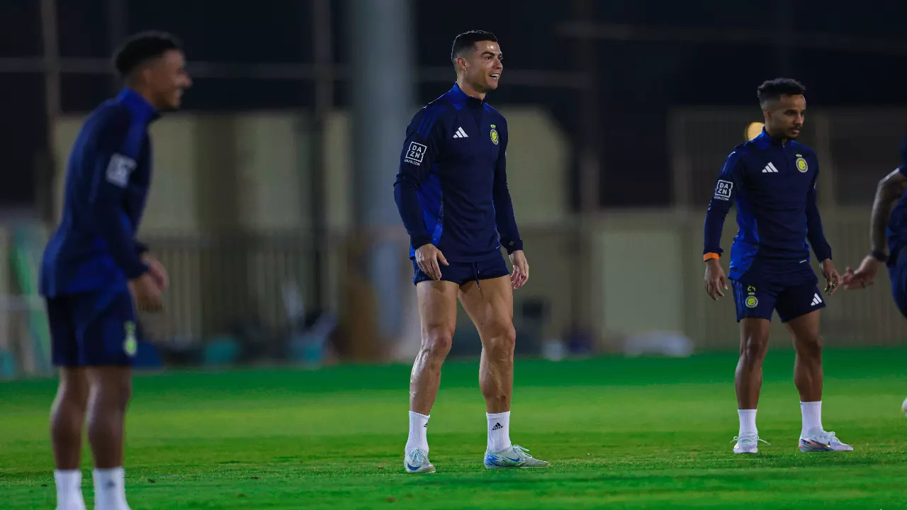 Cristiano Ronaldo in action during a practice session