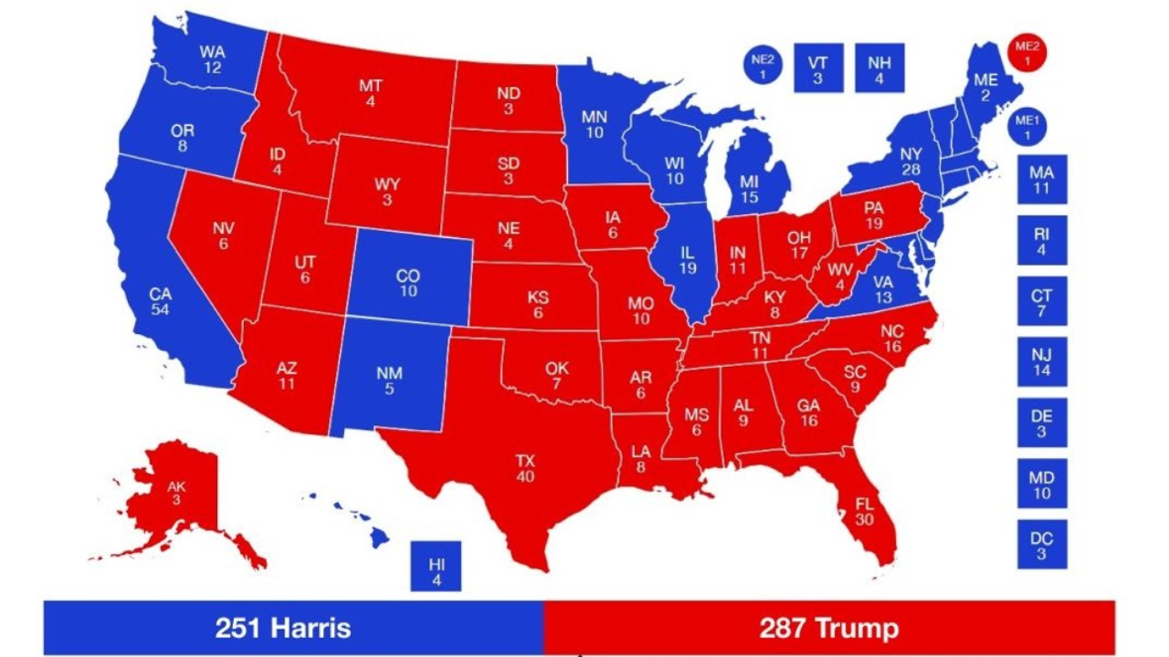 US Election 2024 Live Map Shows Donald Trump Ahead Of Kamala Harris