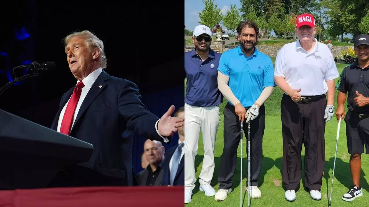 Donald Trump pictured with MS Dhoni at the Trump National Golf Club Bedminster. | Courtesy: AP