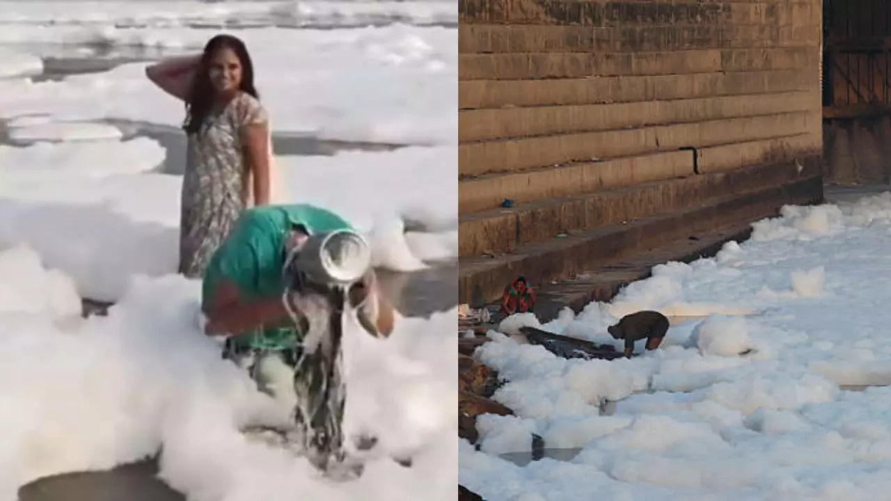 Woman Washes Hair In Yamuna With Toxic, Hazardous Foam