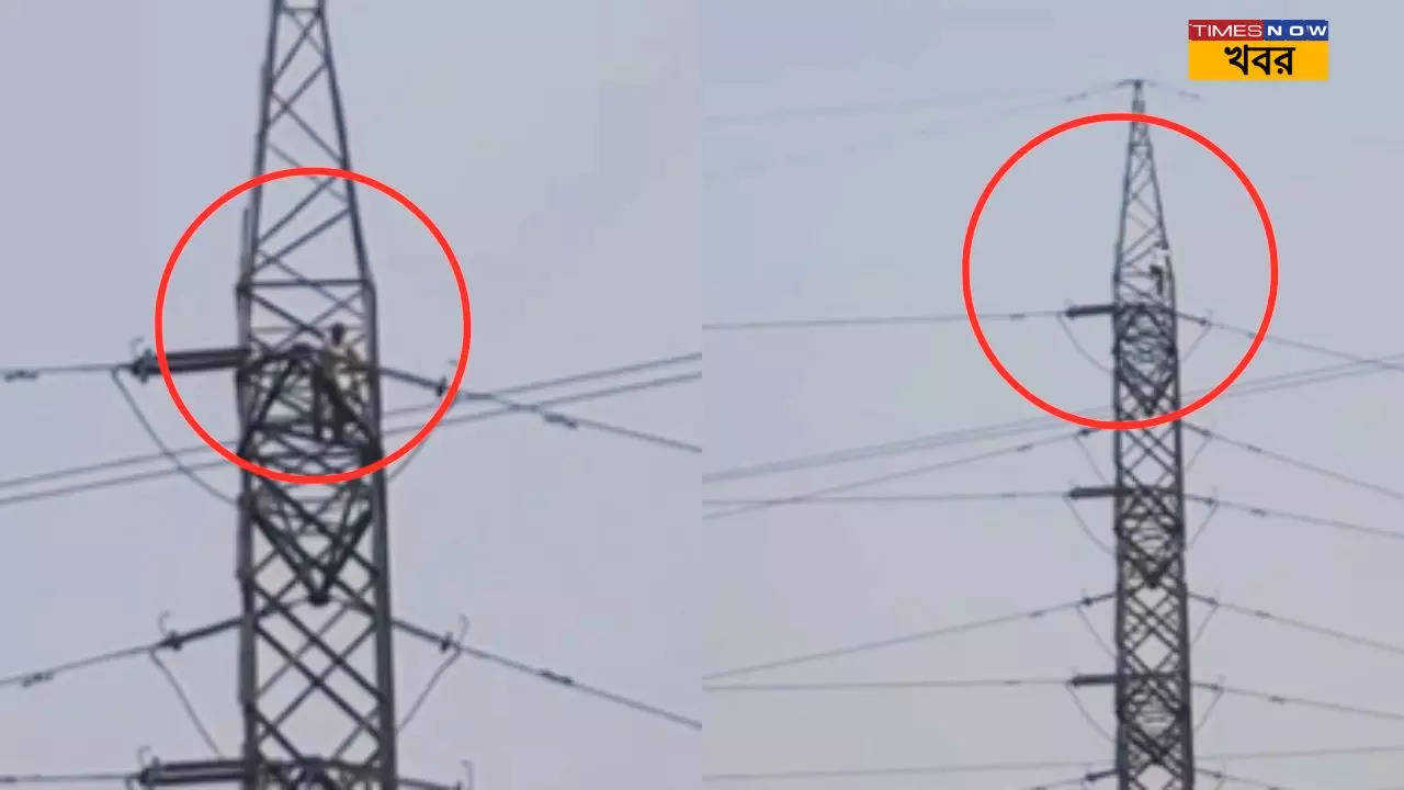 viral video of dancing drunk man on high tension electric tower