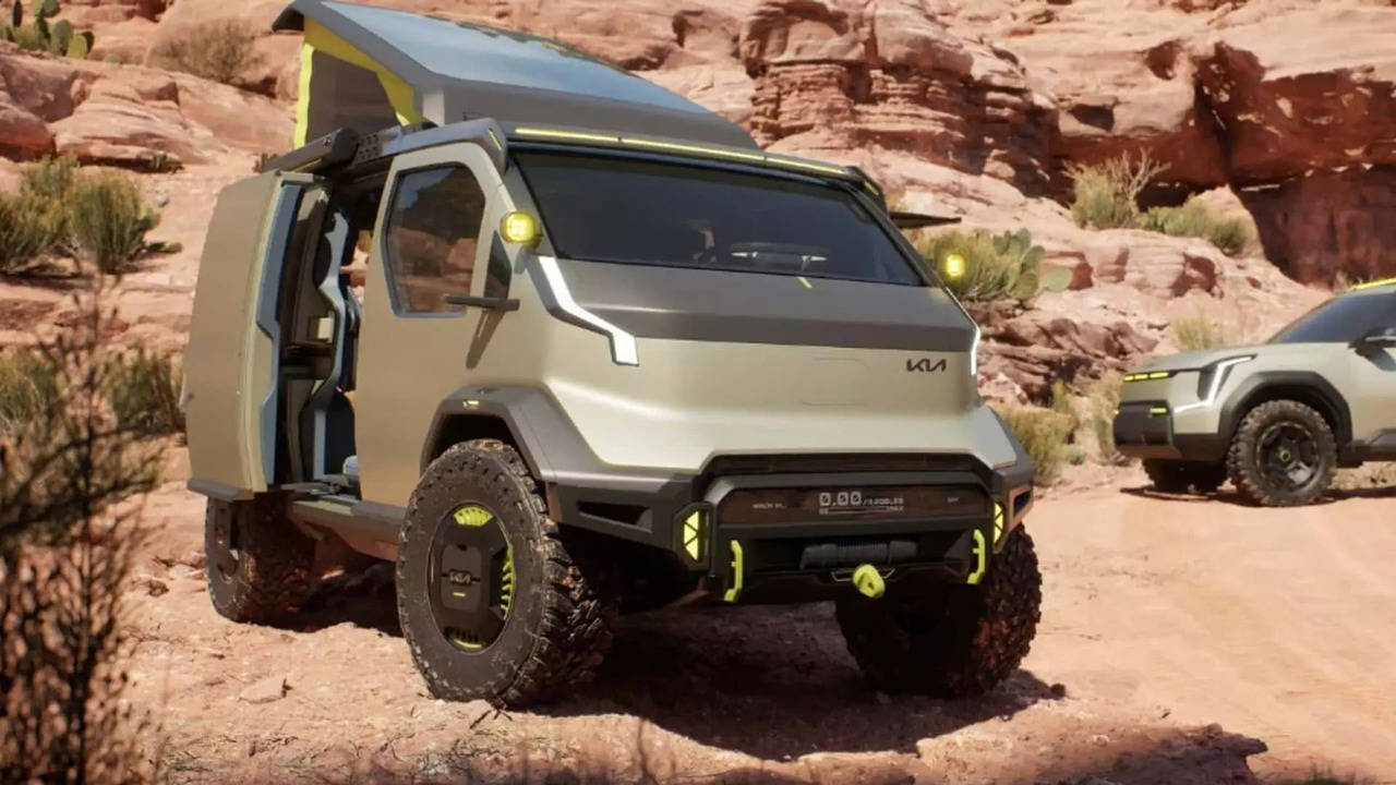 the kia pv5 wkndr concept is an off-road rv that can also be a delivery van