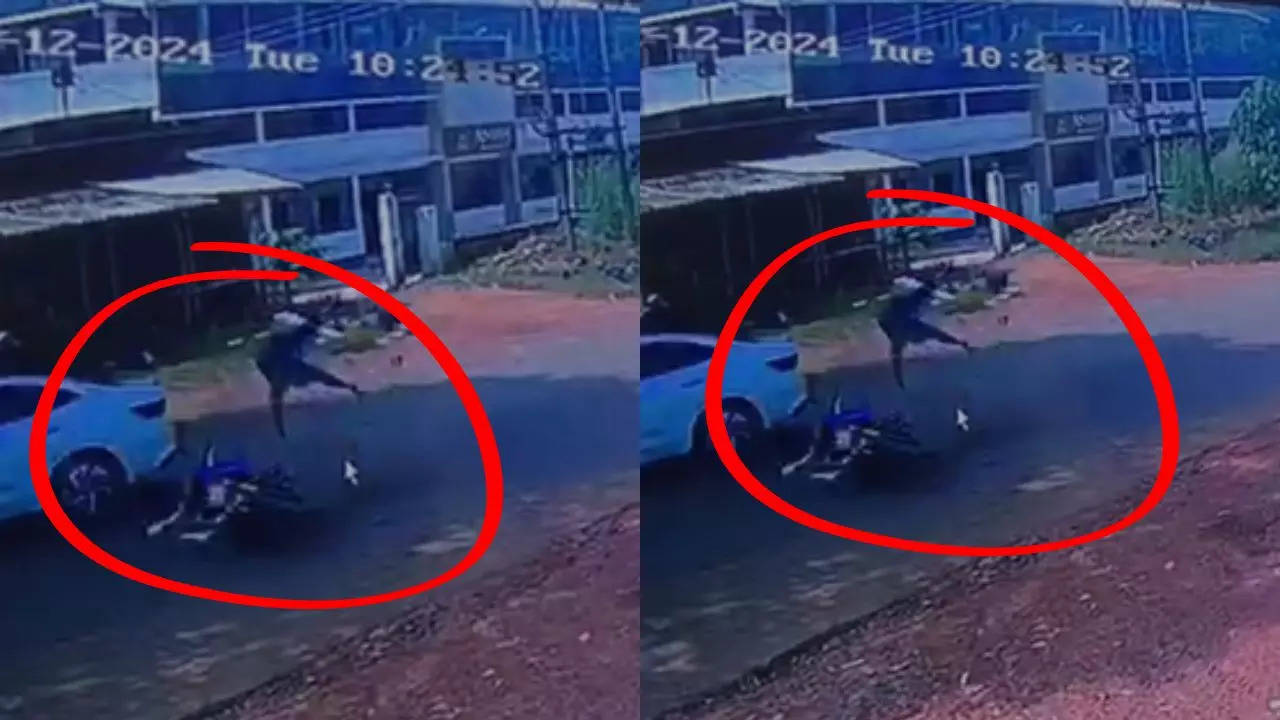 video: biker tossed into air as speeding car hits his 2-wheeler in karnataka's dakshina kannada