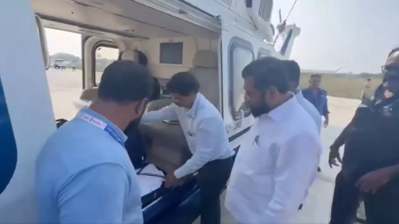 Maharashtra CM Eknath Shinde gets luggage checked ahead of a rally