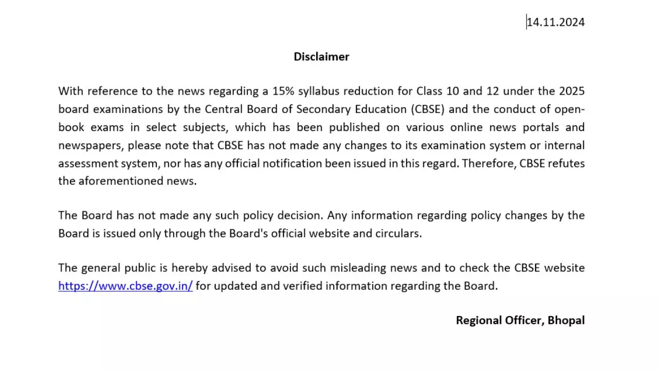 CBSE denies reports of changes to 2025 Board Exams