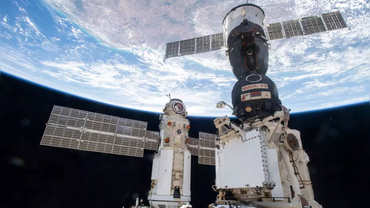 Russia's “Nauka” Multipurpose Laboratory Module is pictured shortly after docking to the Zvezda service module's Earth-facing port.