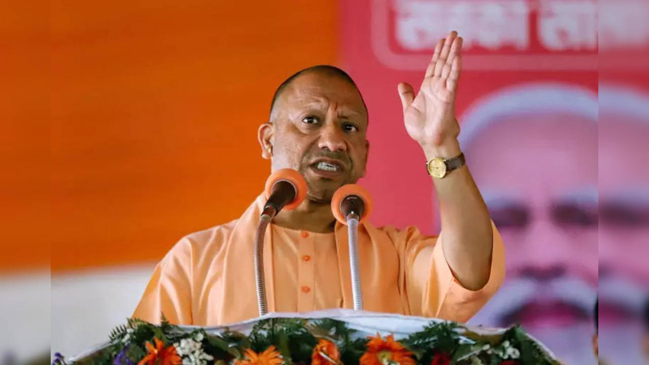 Chief minister Yogi Adityanath speaks at a rally in Sahson