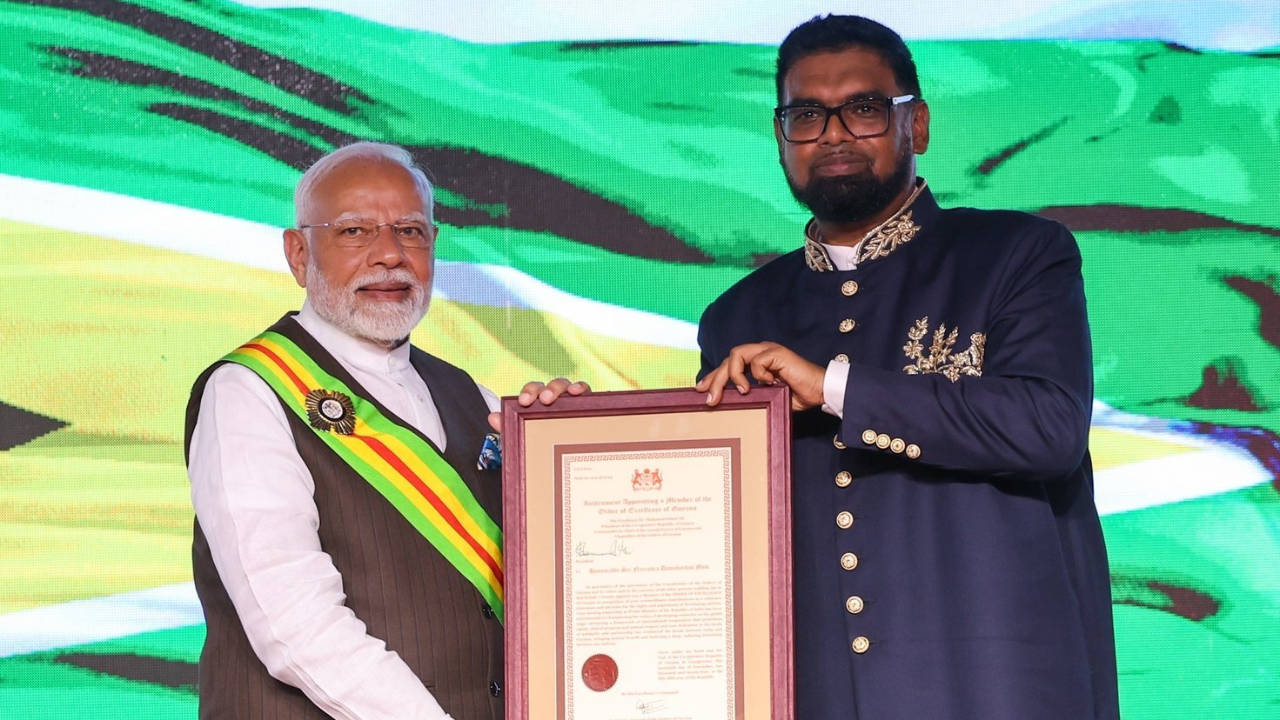 President Dr. Mohamed Irfaan Ali of Guyana conferred PM Narendra Modi with the highest national award of Guyana ‘The Order of Excellence’