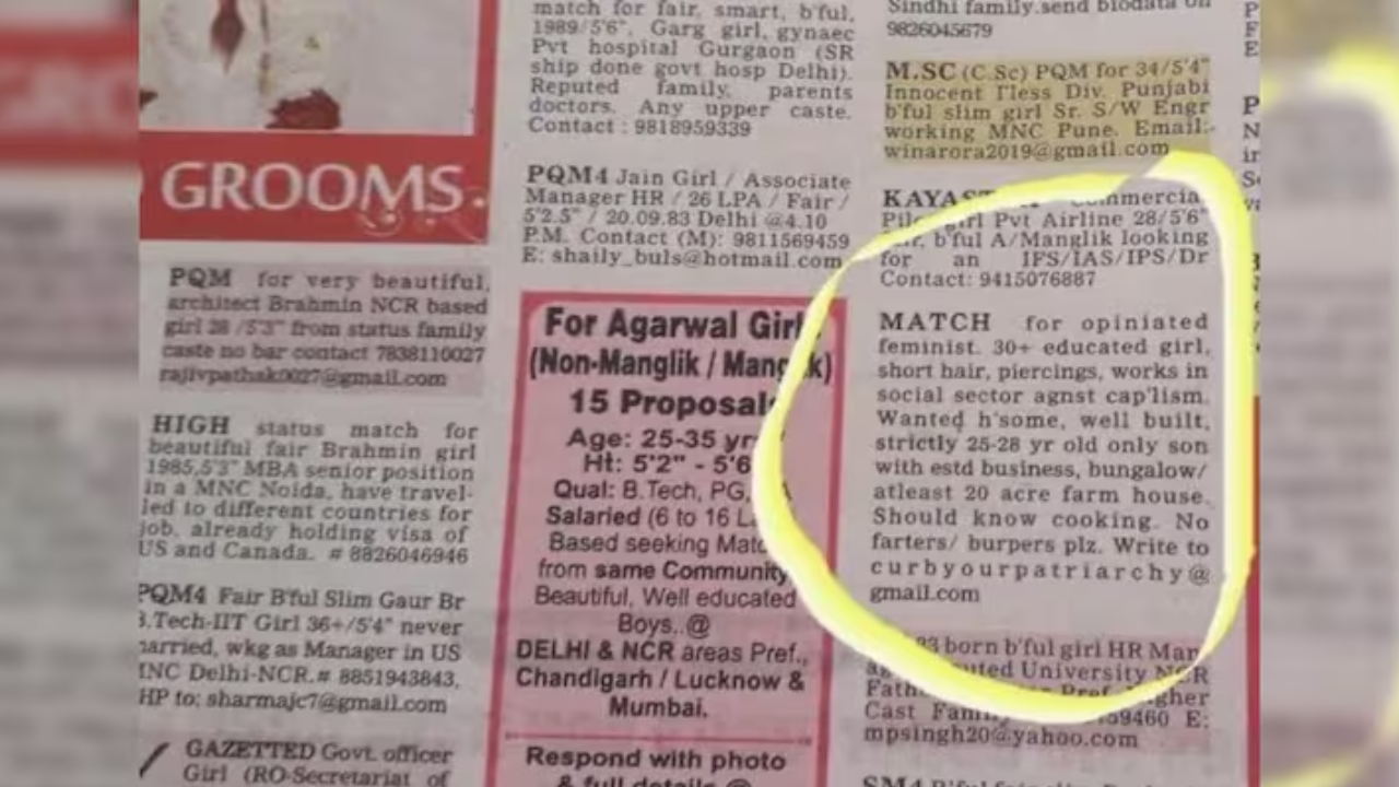 Matrimonial Ad with Bizarre Demands Was a 30th Birthday Joke