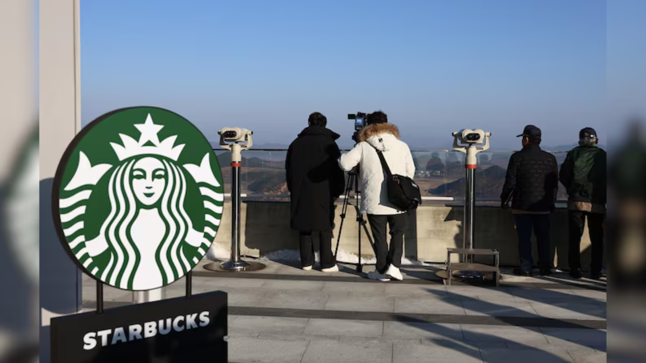 The 30-seater cafe opens Friday at the observatory tower of the Aegibong Peace Ecopark, giving coffee drinkers a panoramic view of Jogang river which separates the two nations, the invite said. (Bloomberg)