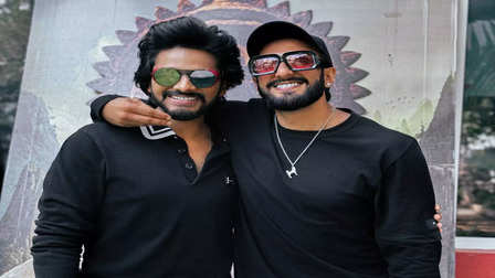 Telugu star Teja Sajja of HanuMan fame with Bollywood star Ranveer Singh