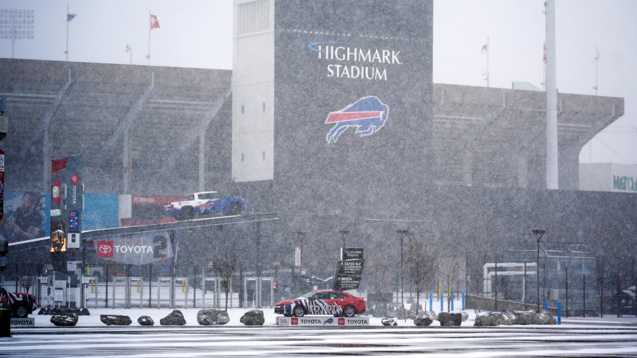 Highmark Stadium, Buffalo covered in snow