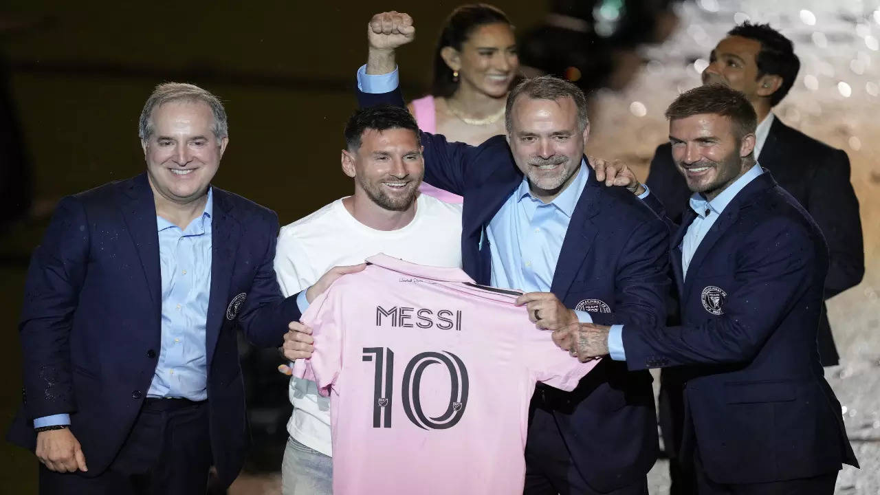 David Beckham with Lionel Messi and Inter Miami co-owners