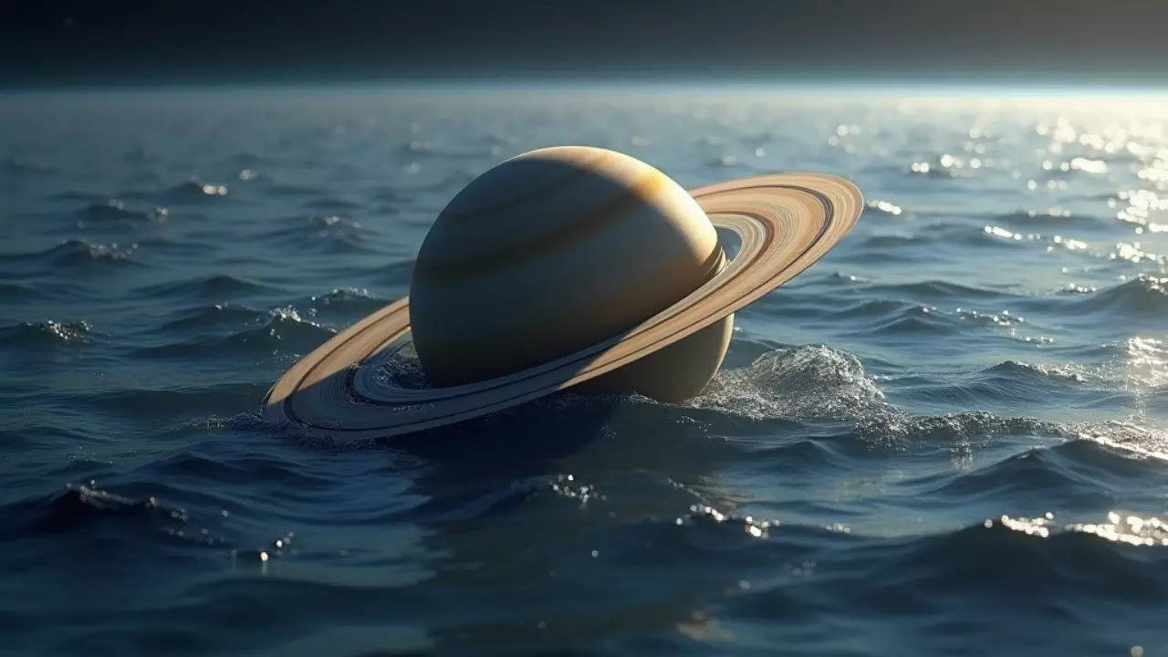 An artist's illustration of Saturn floating on water. | Courtesy: Hashem Al-Ghaili/Stable Diffusion