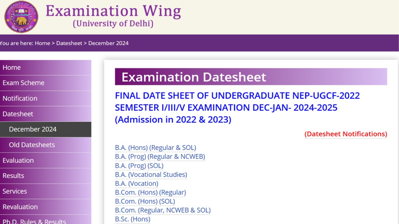 DU Exam Date Sheet 2025 Released at exam.du.ac.in