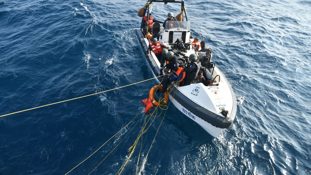 Indian Coast Guard Rescues 12 Distressed Seafarers In North Arabian Sea In Coordination With Pakistani Counterpart