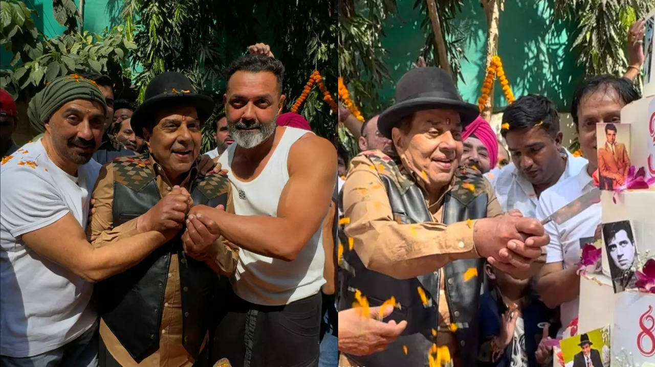 Dharmendra Cuts 7-Tier Cake On His Birthday With Son Sunny-Bobby Deol, Poses With Fans And Paps. WATCH