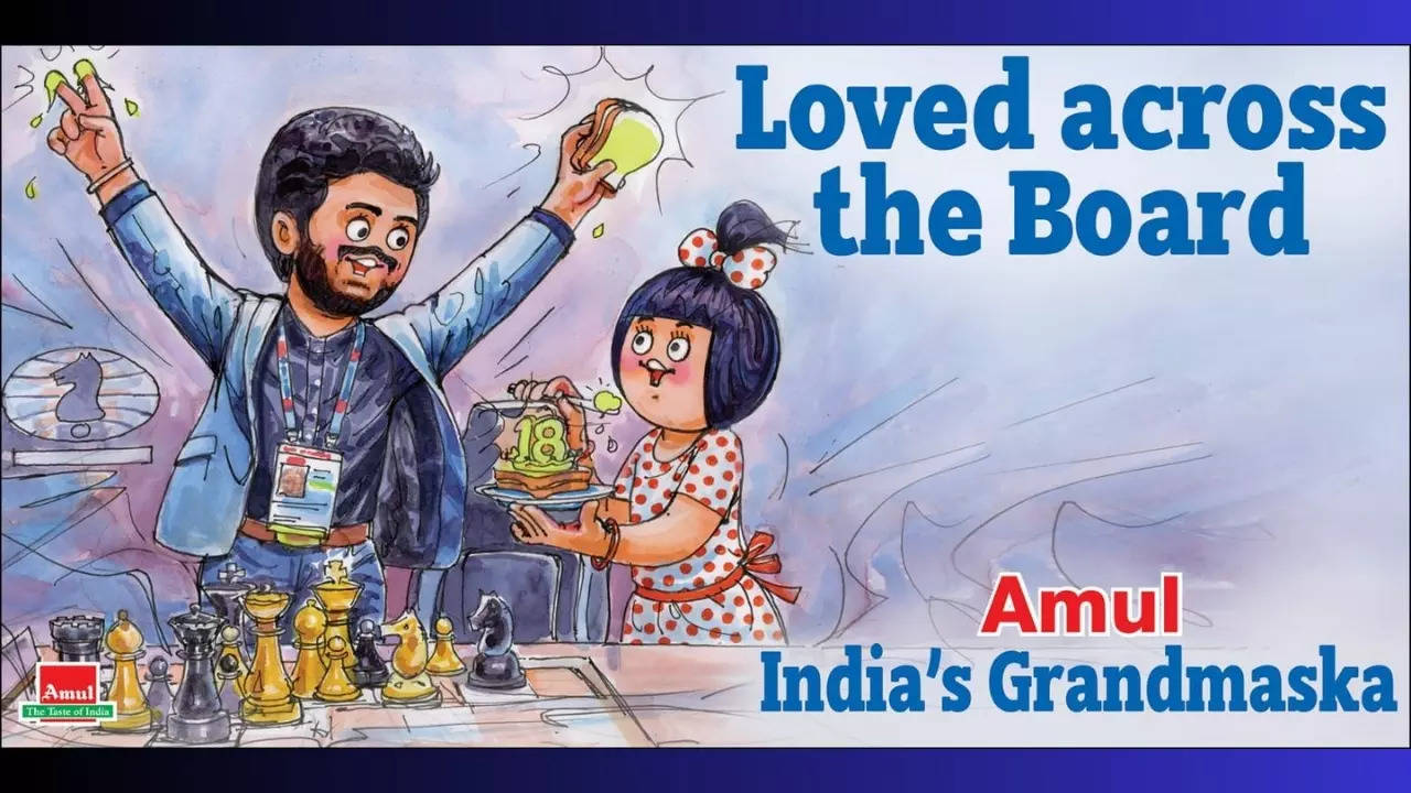 Gukesh Dommaraju features in an Amul Topical.  | Image courtesy: Amul India