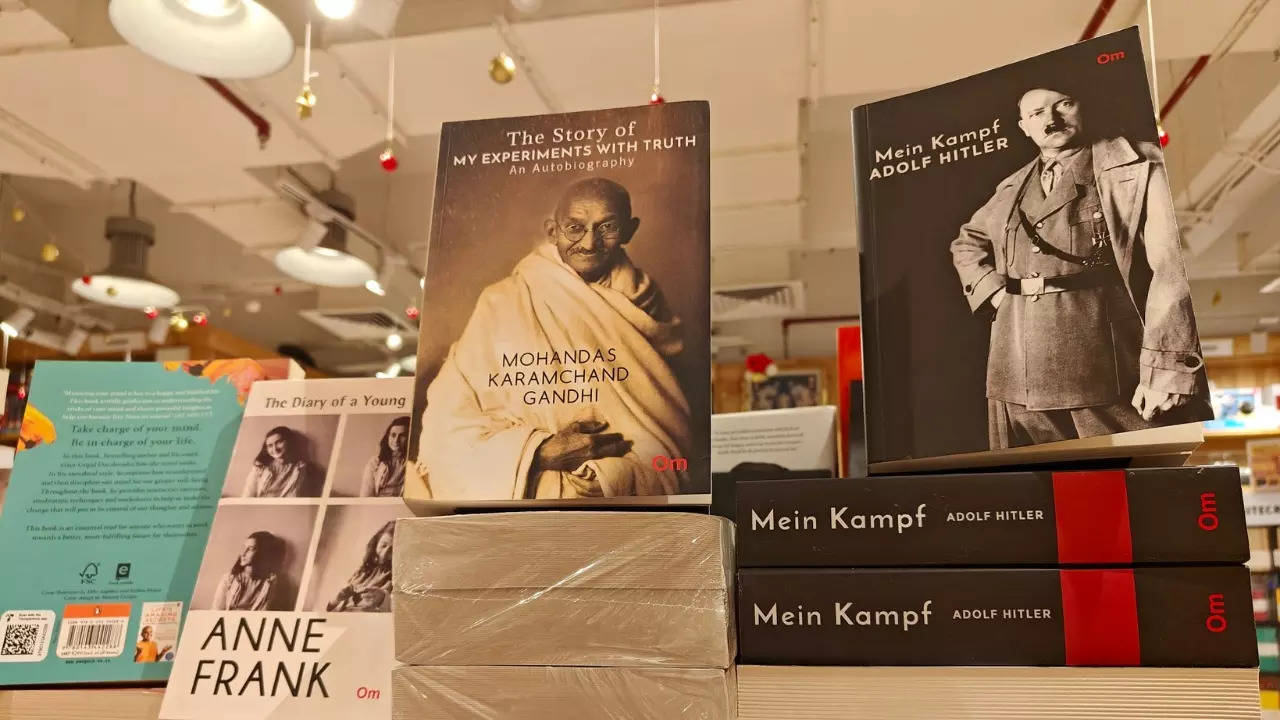 The Anne Frank memoir with Mahatma Gandhi and Adolf Hitler's autobiographies. | Himanish Ganjoo